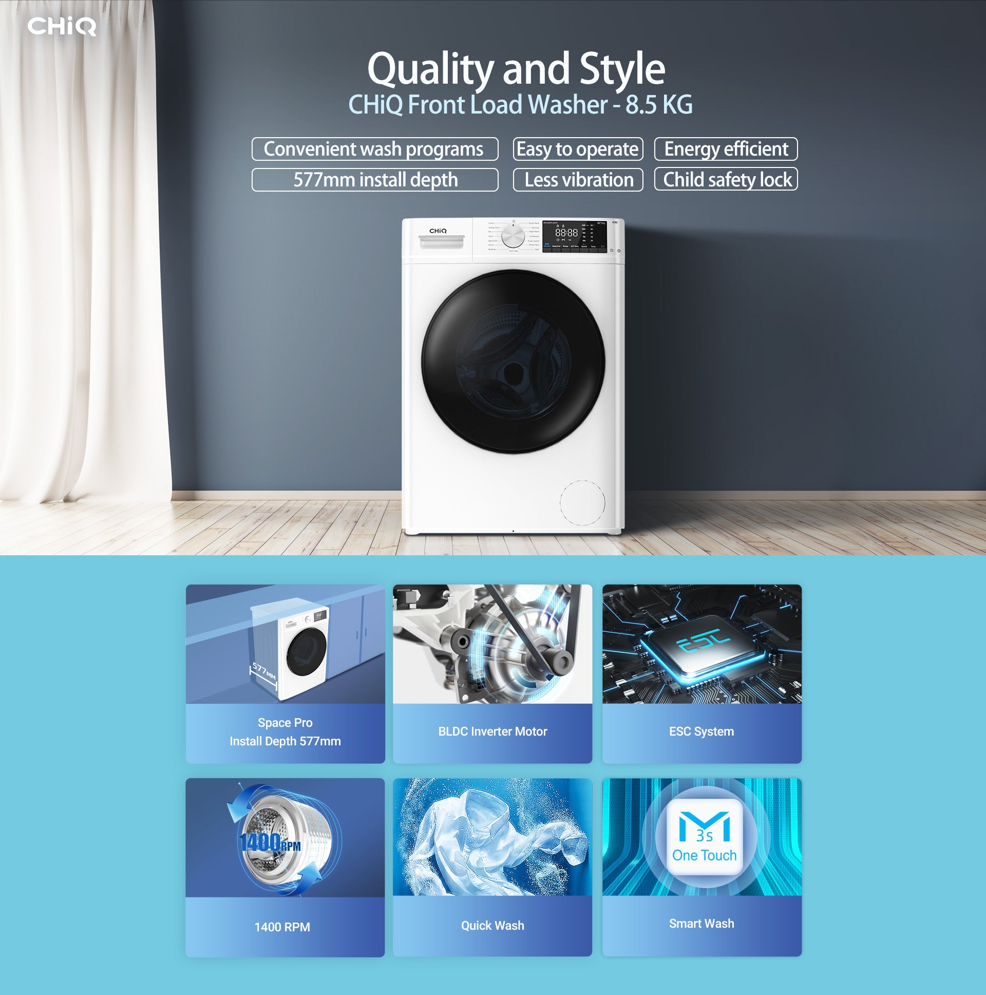 P328514MLG 8/5kg Lava Grey Washer Dryer - Image 5