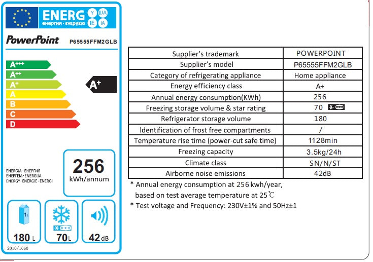 P65555FFM2GLB PowerPoint 60/40 FROSTFREE F/FREEZER BLACK GLASS - Image 5
