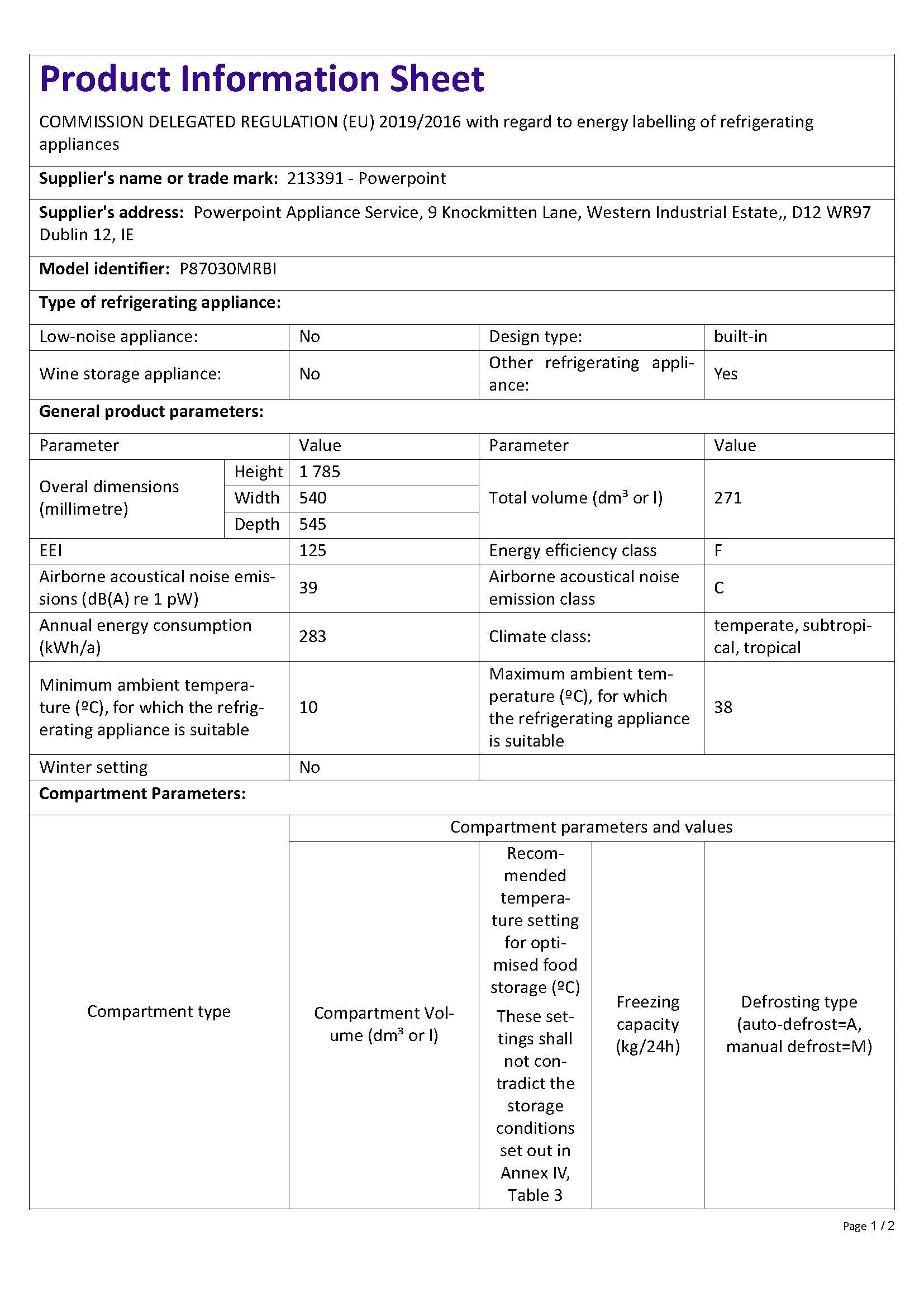 P87030MRBI 70/30 Built In Fridge Freezer - Image 3