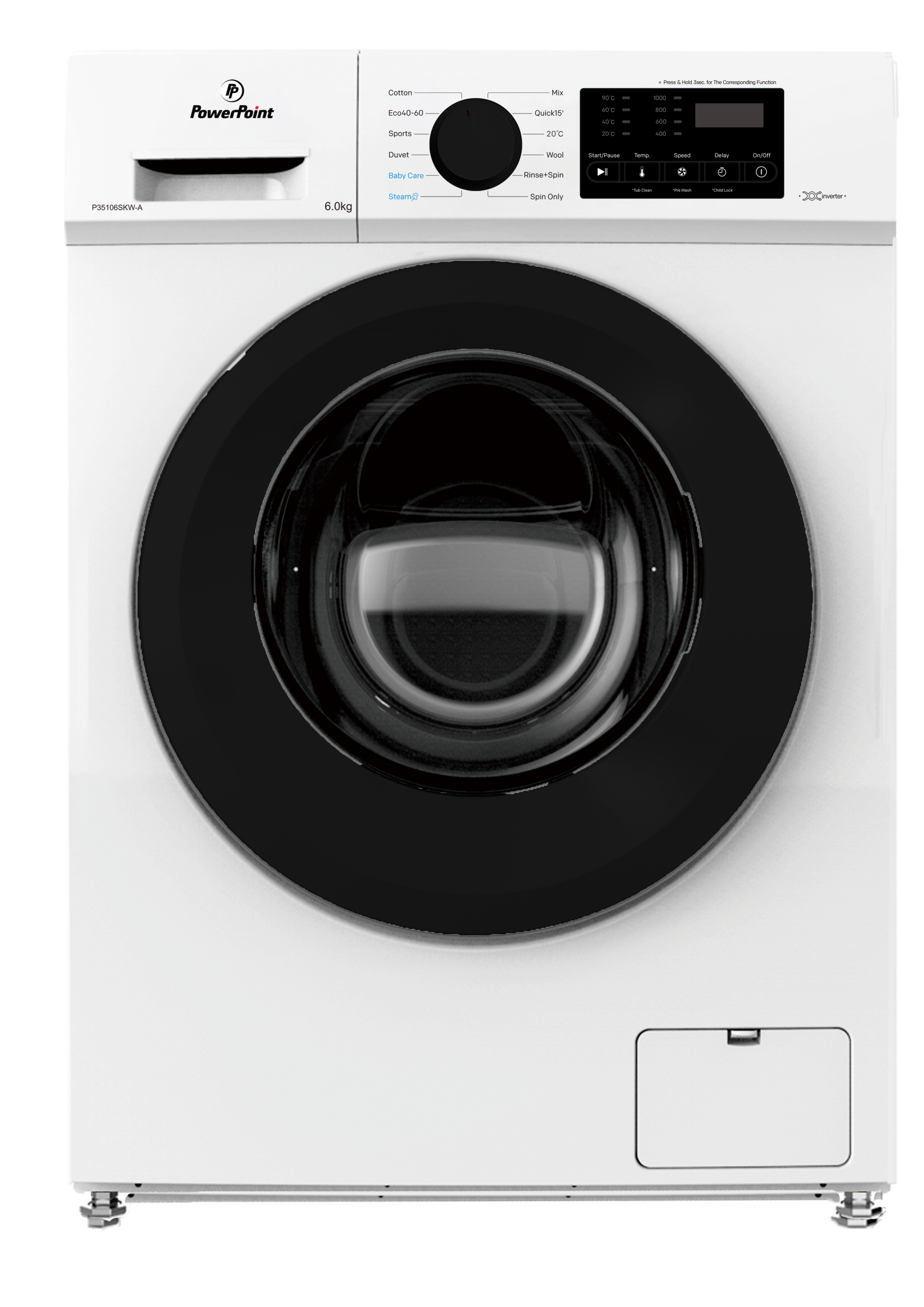 P35106SKW-A 6kg 1000rpm A Rated Washing Machine with Inverter Motor