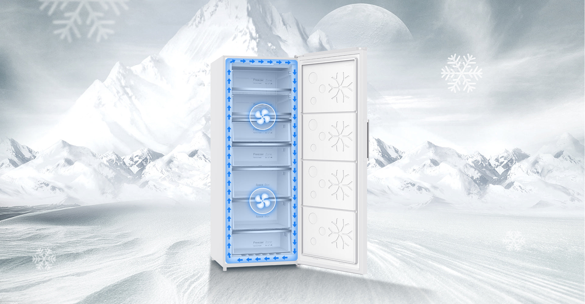 P1271185MFZIN  71 x 185 cm  380 Litre Hybrid Freezer with Frost Free Cooling System - Image 5